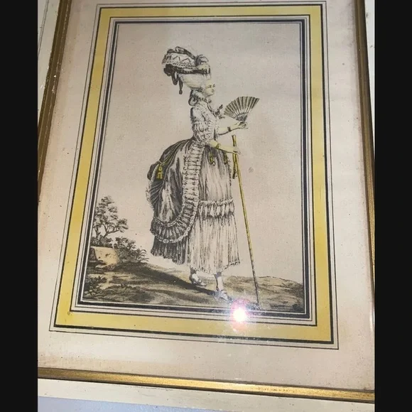 Very old!! 1930's-40's pair Framed French Fashion Plates Art - Picture 2 of 5